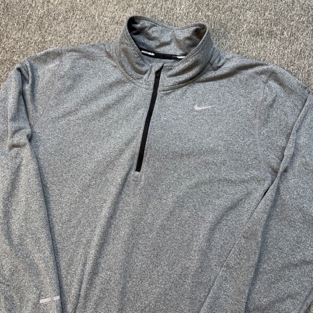 Nike Running Dri-FIT Mens Gray Heather Half Zip Pullover 504606-064 M